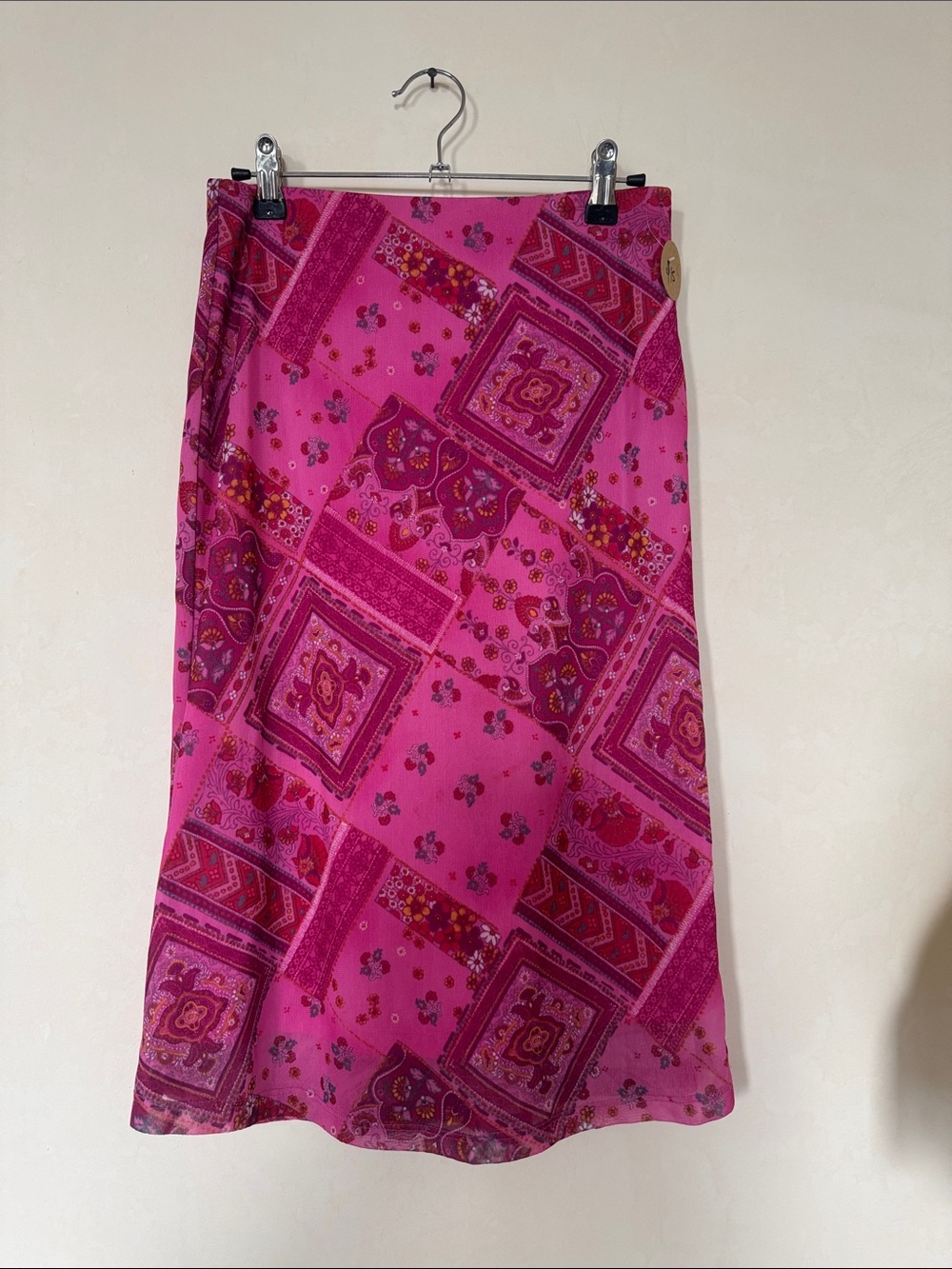 Sans Souci Hot Pink and Red Printed Mesh Midi Skirt